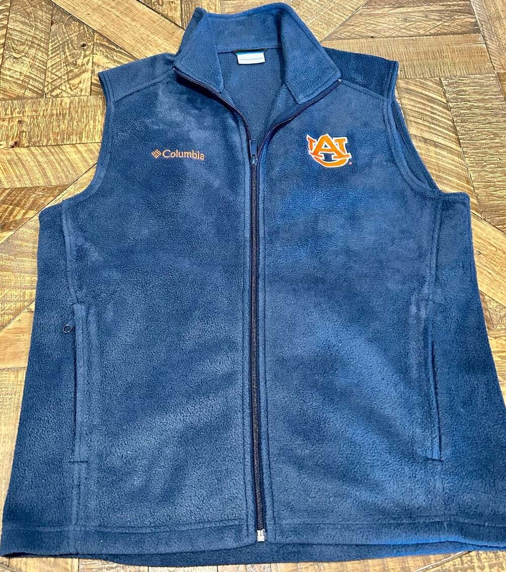 Columbia Flanker II Fleece Vest Size M Navy Auburn Tigers Full Zip
